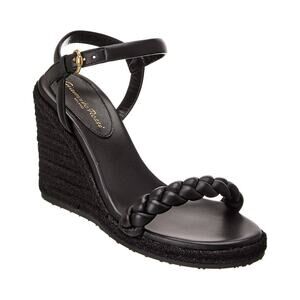 Gianvito Rossi 'Cruz' Black 85 Leather Wedge Sandal Size 10